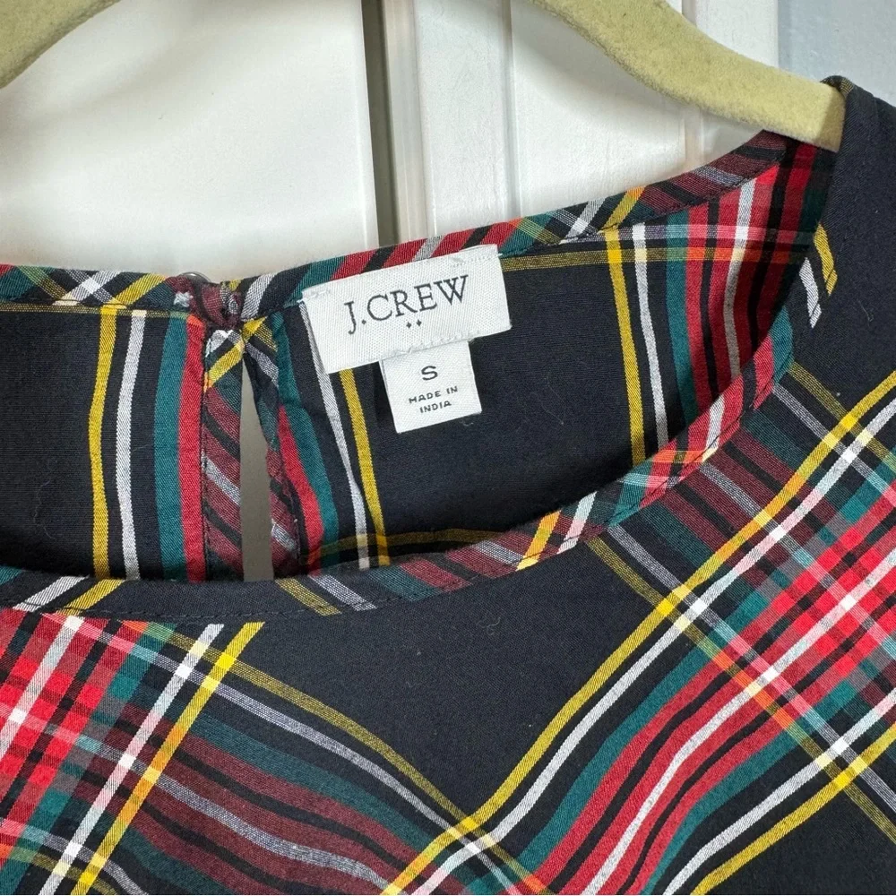 J. Crew Tartan Plaid Puff-Sleeve Top in Stretch Poplin Medium‎ Red Black small
